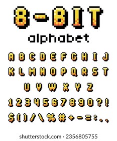 Pixel 8 Bit Font and Alphabet Letters and Numbers Vector Set