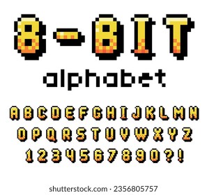 Pixel 8 Bit Font and Alphabet Letters and Numbers Vector Set