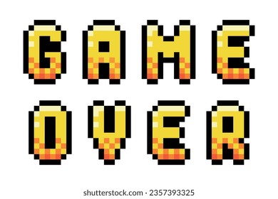 Pixel 8 Bit Game Over Inscription and Words of Uppercase Letter Vector Illustration