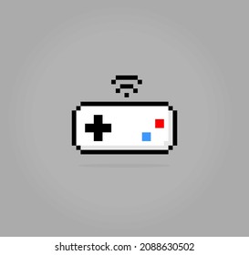 Pixel 8 bit gamepad. Wireless joystick icon for game assets in vector illustration.