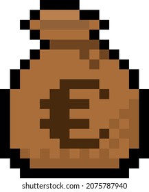 Pixel 8 bits bolsa de juego de dinero con euros - vector, aislado