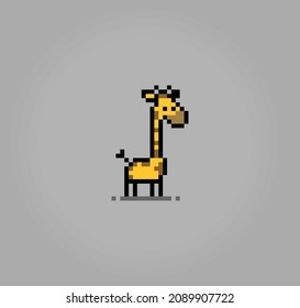 Pixel 8 bit giraffe. Animals for game assets and cross stitch pattern in vector illustration.