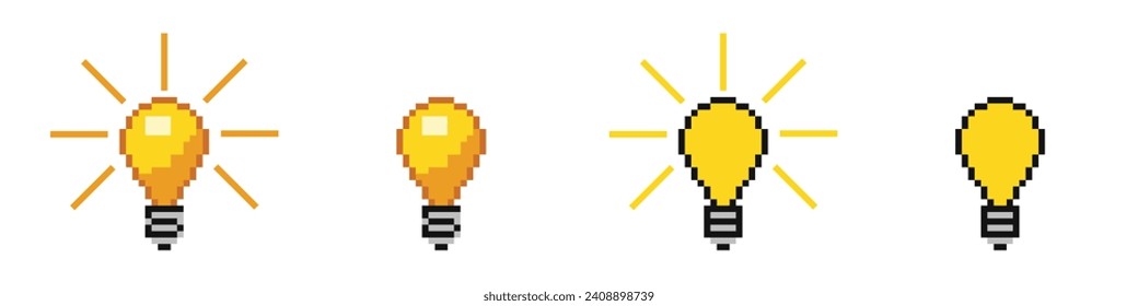 Vector de bombilla de 8 bits de píxeles. símbolo de idea de lámpara de 8 bits