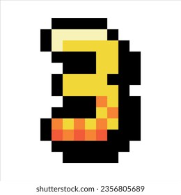 Pixel 8 Bit Number Three or Numeral Vector Illustration