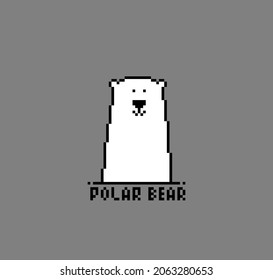 Pixel 8 bit polar bear. Pixel Animals in vector illustration for game assets and cross stitch pattern.