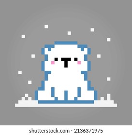 Pixel 8 bit polar bear. Pixel Animals in vector illustration for game assets and cross stitch pattern.