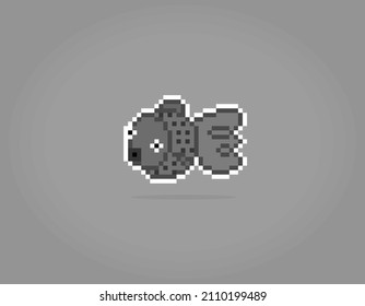 Pixel 8 bit puffer fish. Animals for game assets in vector illustration.