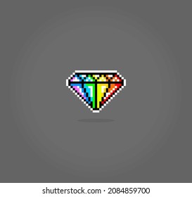 Pixel 8 Bit Rainbow Diamond. Objek Element zu spielen Objekt dalam ilustrasi vektor.