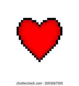 Pixel 8 bit red heart icon. Isolated object on white background. Emotion sign. Vector illustration.