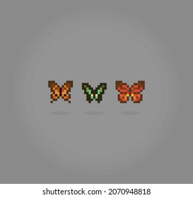 Pixel 8 bit set butterfly. Animal for game assets in vector illustration.