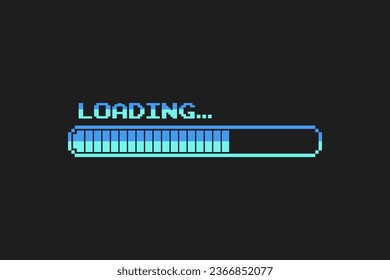 Pixel 8-bit blue Loading bar on black screen.