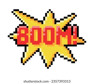 Pixel 8-bit Boom Effect as Video Game Style Element Vector Illustration