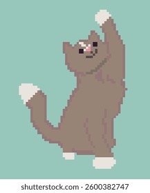 Pixel 8-bit cat playing around paws raised 