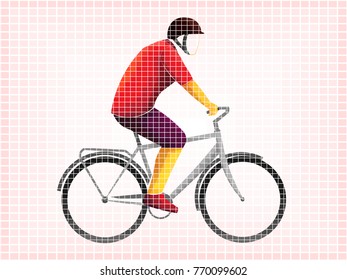 pixel 8-bit cyclist for games and design. Bicyclist. Style of pixel art.