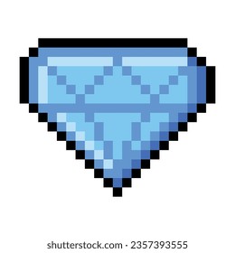 Pixel 8-bit Diamond Object as Video Game Style Element Vector Illustration