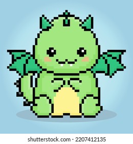 Pixel 8-bit dragon is sitting. Animals in vector illustrations for game assets and logos.