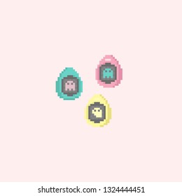 Pixel 8bit game eggs.Easter day.