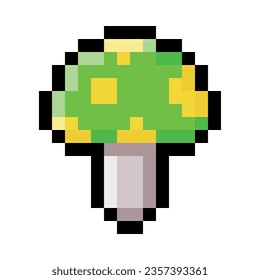 Pixel 8-bit Mushroom Object as Video Game Style Element Vector Illustration