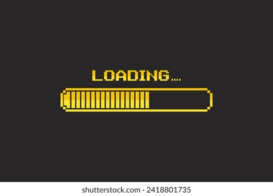 Pixel 8-bit. yellow Loading bar on black screen.