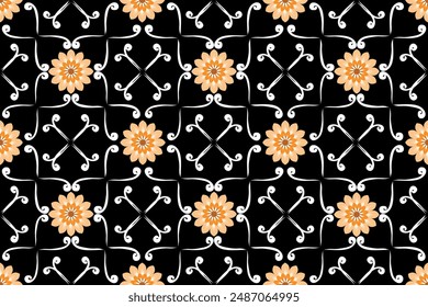 Pixel Abstract art. Damask pattern wallpaper  embroidery. Aztec geometric art ornament print. Design for carpet, cover wallpaper, wrapping, fabric, clothing, fashion item. Black background.