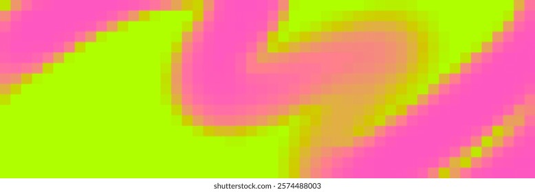 Pixel abstract background with vector pattern, gradients pink color line on green background. Perfect for templates and banner design. Pixel shapes.