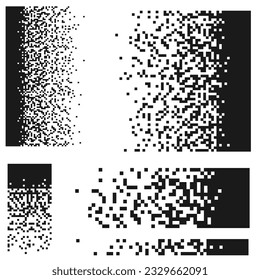 Fondo de mosaico abstracto de píxeles. Diseño degradado de elementos negros aislados sobre fondo blanco. Velocidad de gradiente de píxeles sin problemas. Efecto rápido de la textura de línea del vector.