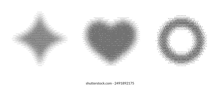 Pixel Abstract Shape Art Halftone Style disintegration background. Decay effect. Dispersed dotted pattern. Concept of disintegration, pixel mosaic textures with simple square particles.