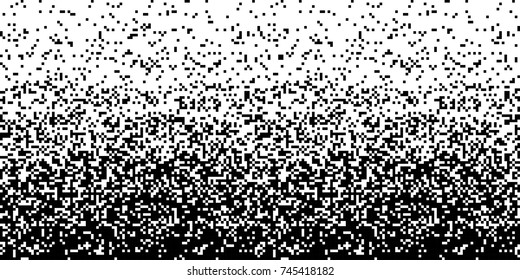 Pixel Abstract technology gradient bw horizontal background. Business black white mosaic backdrop with failing pixels. Pixelated pattern texture. Big data flow vector Illustration. 