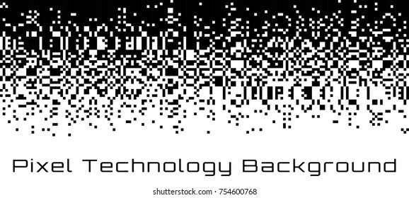 Pixel Abstract technology gradient bw horizontal background. Business black white mosaic backdrop with failing pixels. Pixelated pattern texture. Big data flow vector Illustration. 