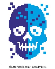 Pixel aggressive emblem with skull,design t shirts