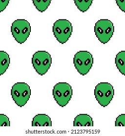 fondo alienígena de píxeles Vector de patrón de textura pixelado de OVNI sin soldadura 