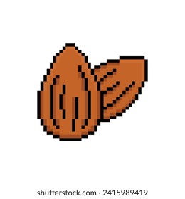 icono de la tuerca almendra de píxel.  Tuerca de almendros de píxeles vectoriales de 8 bits para la plantilla del logotipo del juego 