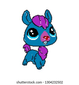 Pixel alpaca. Cartoon beautiful lama with big eyes.