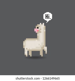  Pixel Alpaca . Icon Can be used for Game, Web, Mobile App, Infographics. Game asset.Gray background.