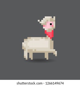  Pixel Alpaca . Icon Can be used for Game, Web, Mobile App, Infographics. Game asset.Gray background.