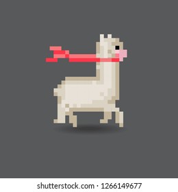  Pixel Alpaca . Icon Can be used for Game, Web, Mobile App, Infographics. Game asset.Gray background.