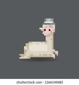  Pixel Alpaca . Icon Can be used for Game, Web, Mobile App, Infographics. Game asset.Gray background.