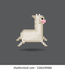  Pixel Alpaca . Icon Can be used for Game, Web, Mobile App, Infographics. Game asset.Gray background.
