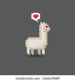  Pixel Alpaca . Icon Can be used for Game, Web, Mobile App, Infographics. Game asset.Gray background.