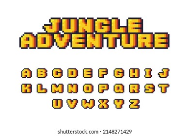 Pixel alphabet font. Retro 8-bit video game typeface design, oldschool typography logo letters. Vector illustration