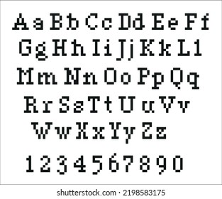 Pixel Alphabet Letters And Punctuation Marks. Modern Stylish Font Or Typeface For Headline In Style Of 80's Retro Video Game, Vintage Computer Typography. Eps 10