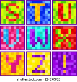 pixel alphabet- letters in the squares-mosai-set 1-s t u v w x y z !