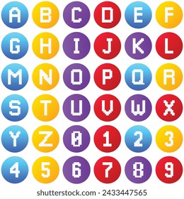 Pixel Alphabet And Numbers Gradient Circle set icon,
vector illustrator