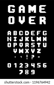 Pixel alphabet, numbers and punctuation marks. Font of the 80s.