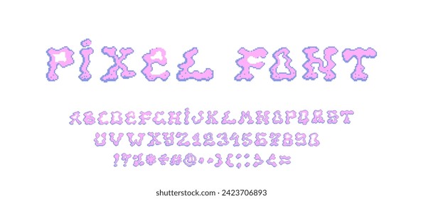 Pixel alphabet. Retro 8-bit video game letters. Vector.