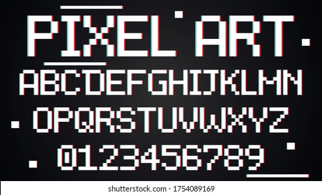 Pixel alphabet vector font on a dark background