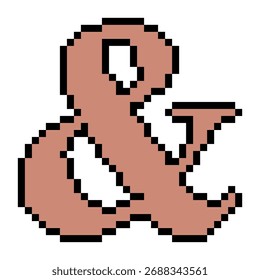 Pixel ampersand icon vector. Ideal for connection, typography, and listing themes. This digital graphic is perfect for game, retro game, or 8 bit design projects and text assets.
