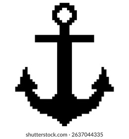 Pixel anchor icon vector for ship navigation, sea travel, and old game marine element. Ideal for retro-style game designs, ocean UI, and 8-bit marine icons.