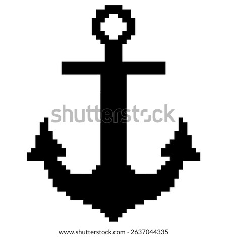 Pixel anchor icon vector for ship navigation, sea travel, and old game marine element. Ideal for retro-style game designs, ocean UI, and 8-bit marine icons.