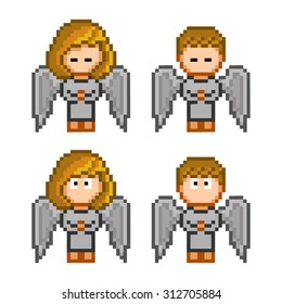 Pixel angels for merry christmas. Vector funny set